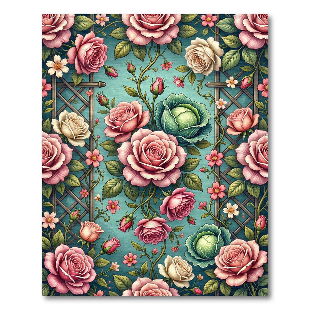 Vintage Romantic Rose and Lettuce Trellis Rug