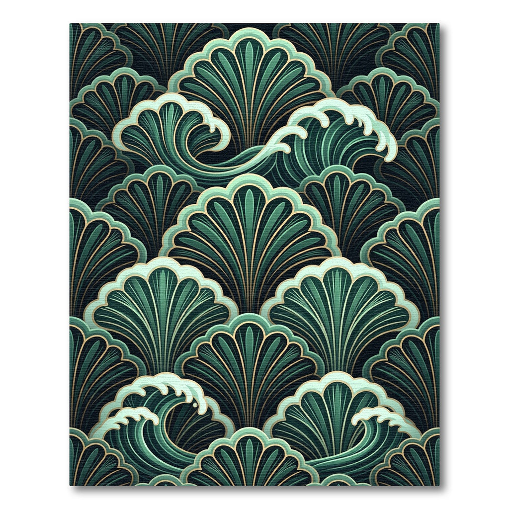 Emerald Green Ocean Wave Art Deco Rug