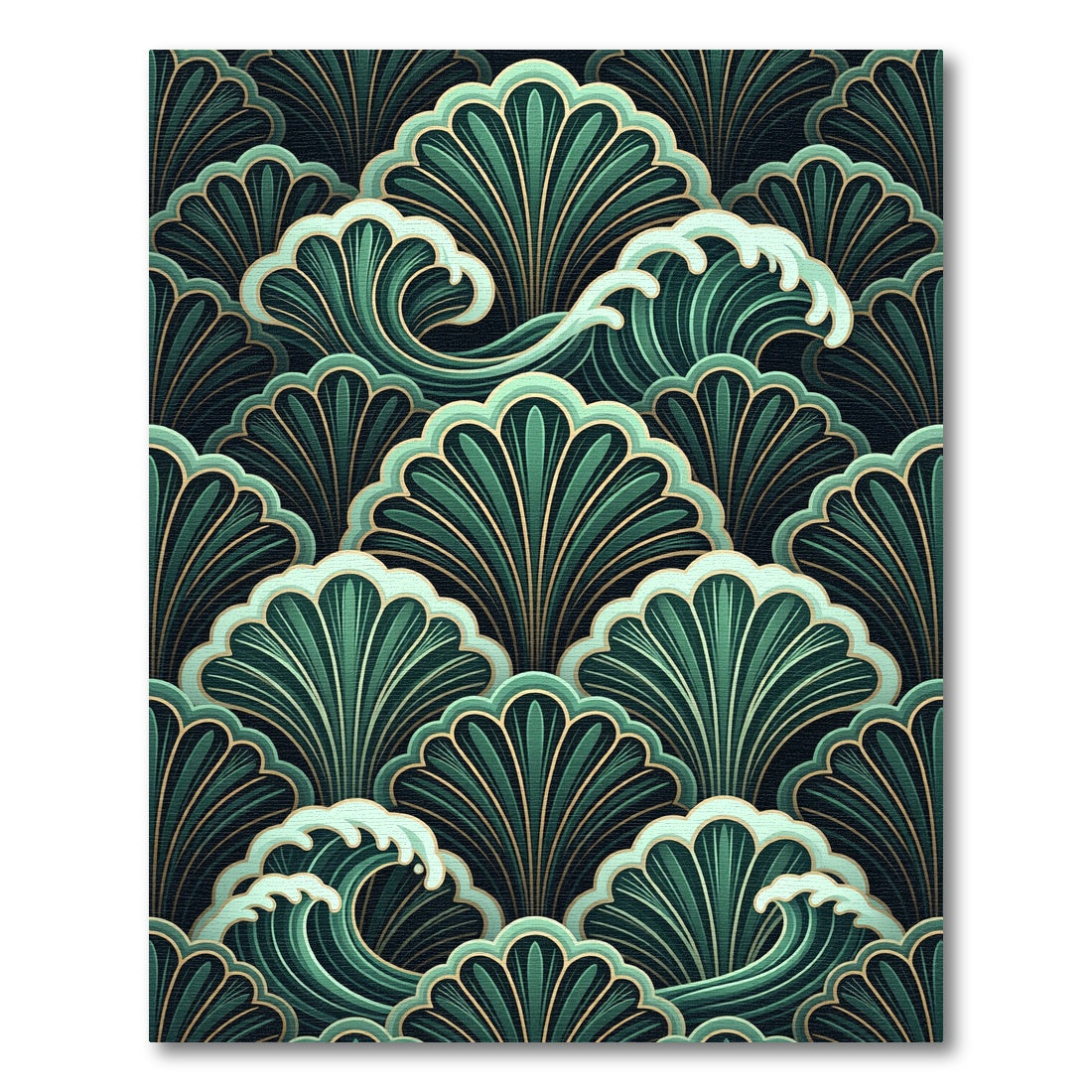 Emerald Green Ocean Wave Art Deco Rug