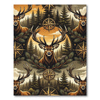 Rustic Golden Forest Elk Compass Rug