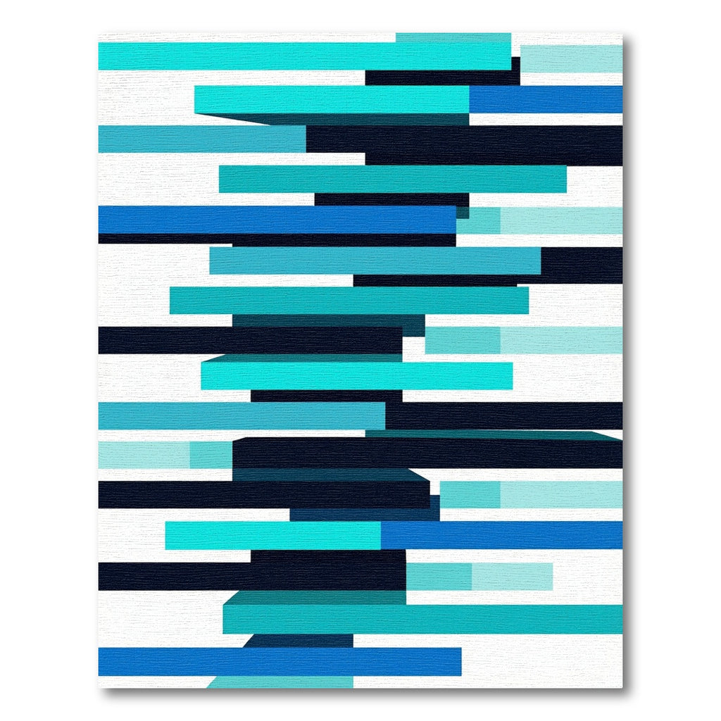 Abstract Blue Teal Stripe Layer Rug