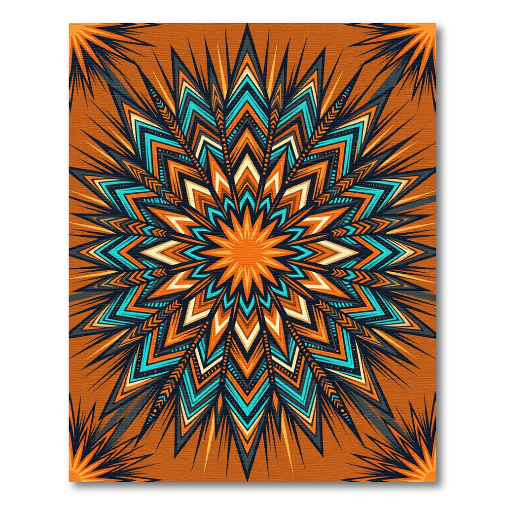 Vibrant Orange Turquoise Starburst Mandala Rug