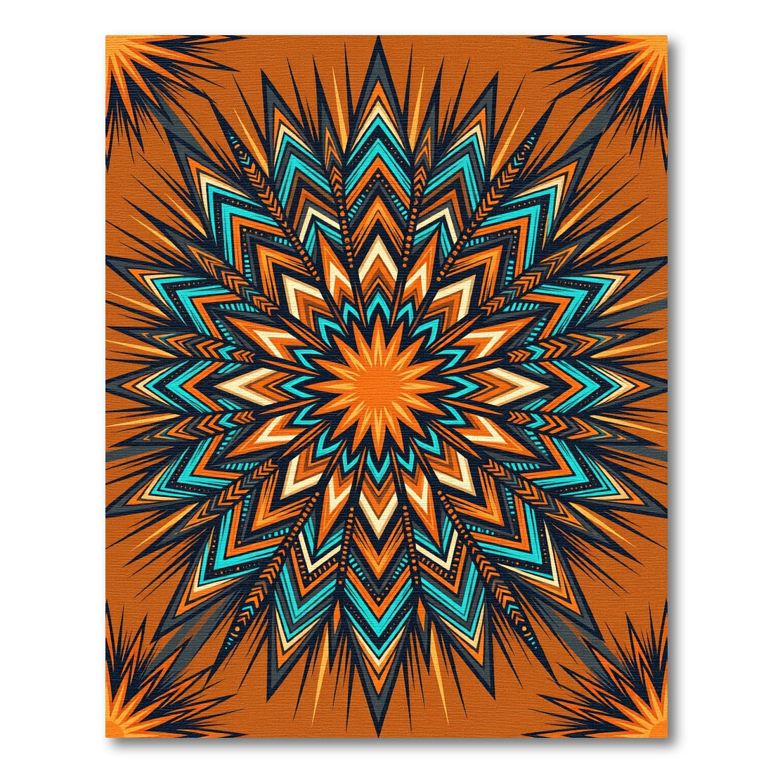 Vibrant Orange Turquoise Starburst Mandala Rug