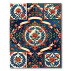 Vintage Navy Floral Rose Medallion Rug
