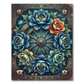 Midnight Azure Peony Carriage Wheel Art Rug