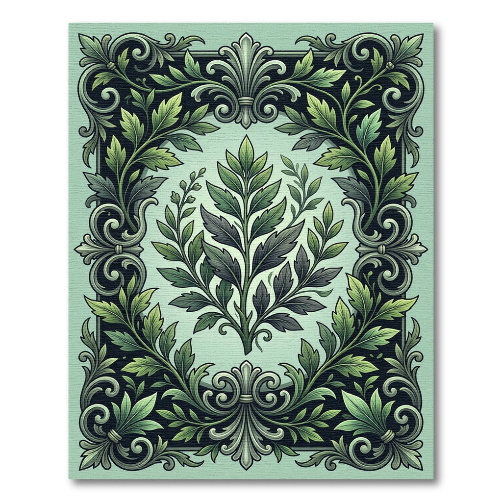 Ornate Emerald Green Foliage Border Rug