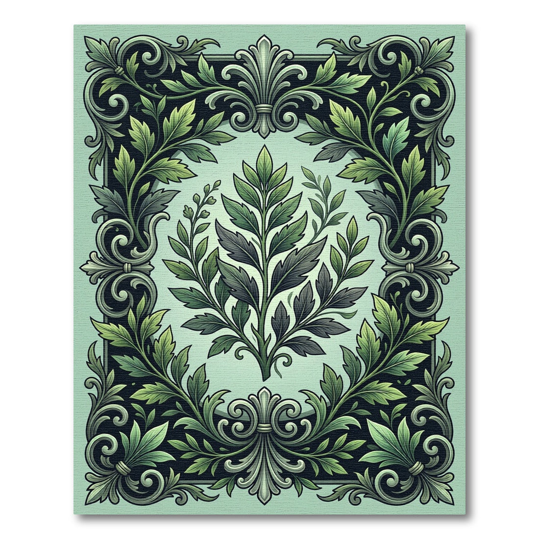 Ornate Emerald Green Foliage Border Rug