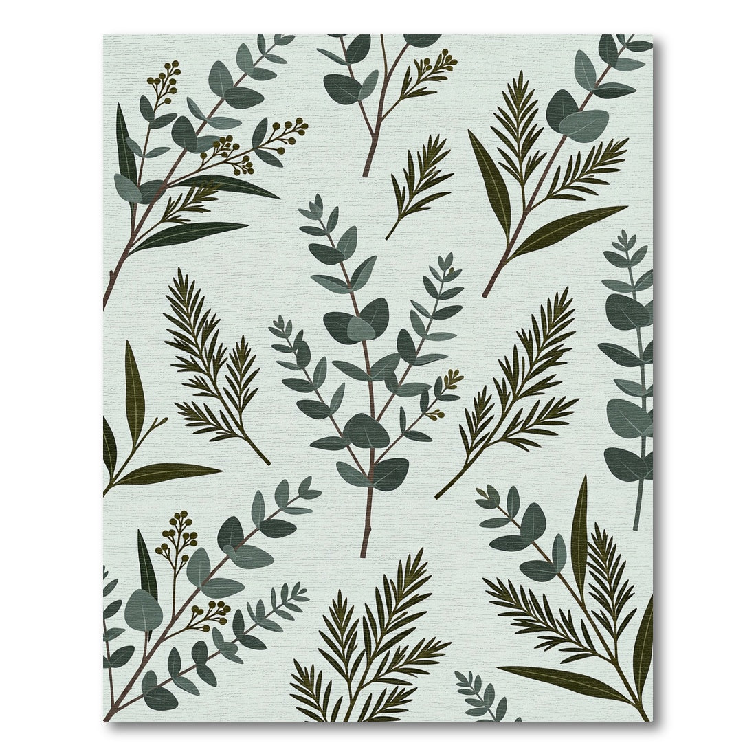 Earthy Sage Botanical Eucalyptus Foliage Rug