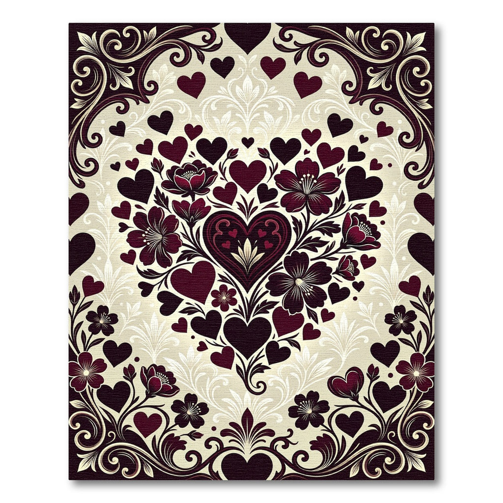 Crimson Heart Floral Scrollwork Border Rug