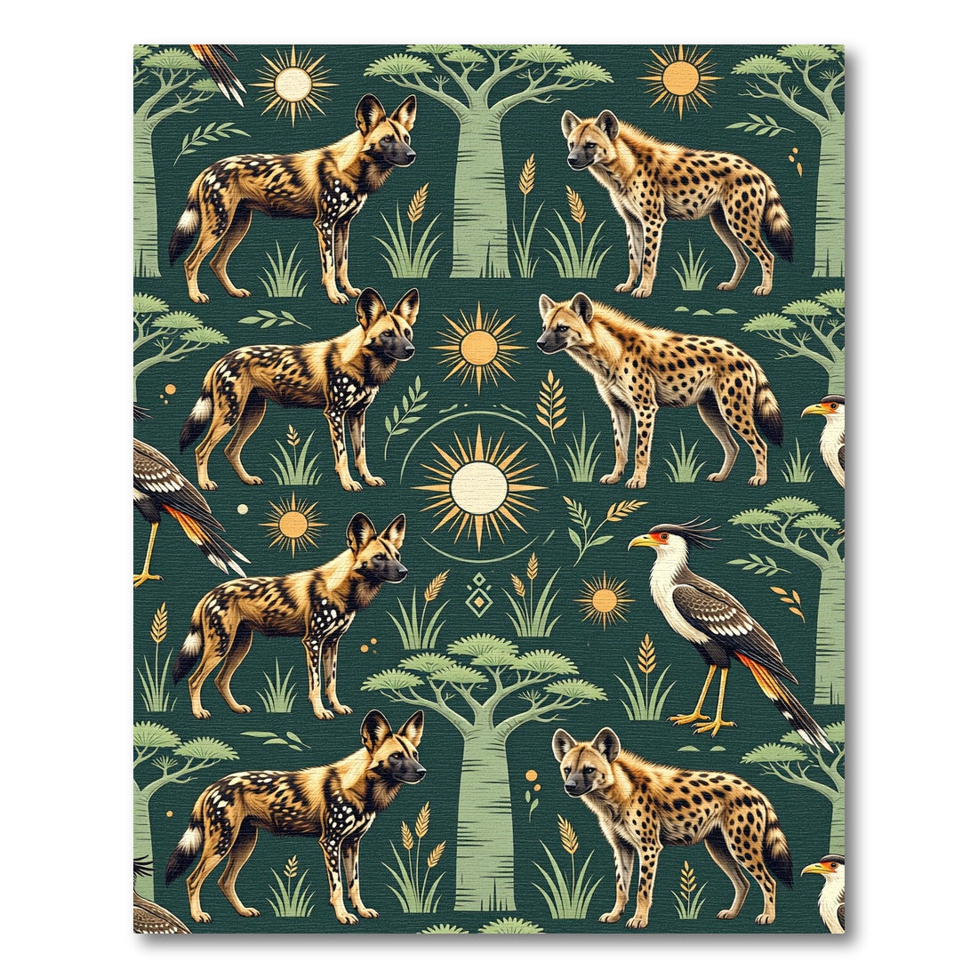 African Wildlife Forest Safari Sage Rug