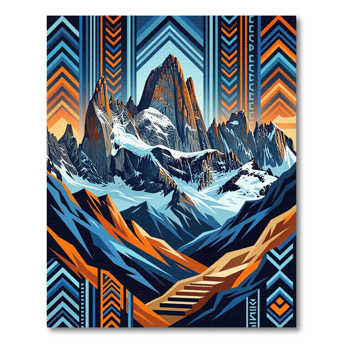 Bold Mountain Sunset Geometric Peaks Rug