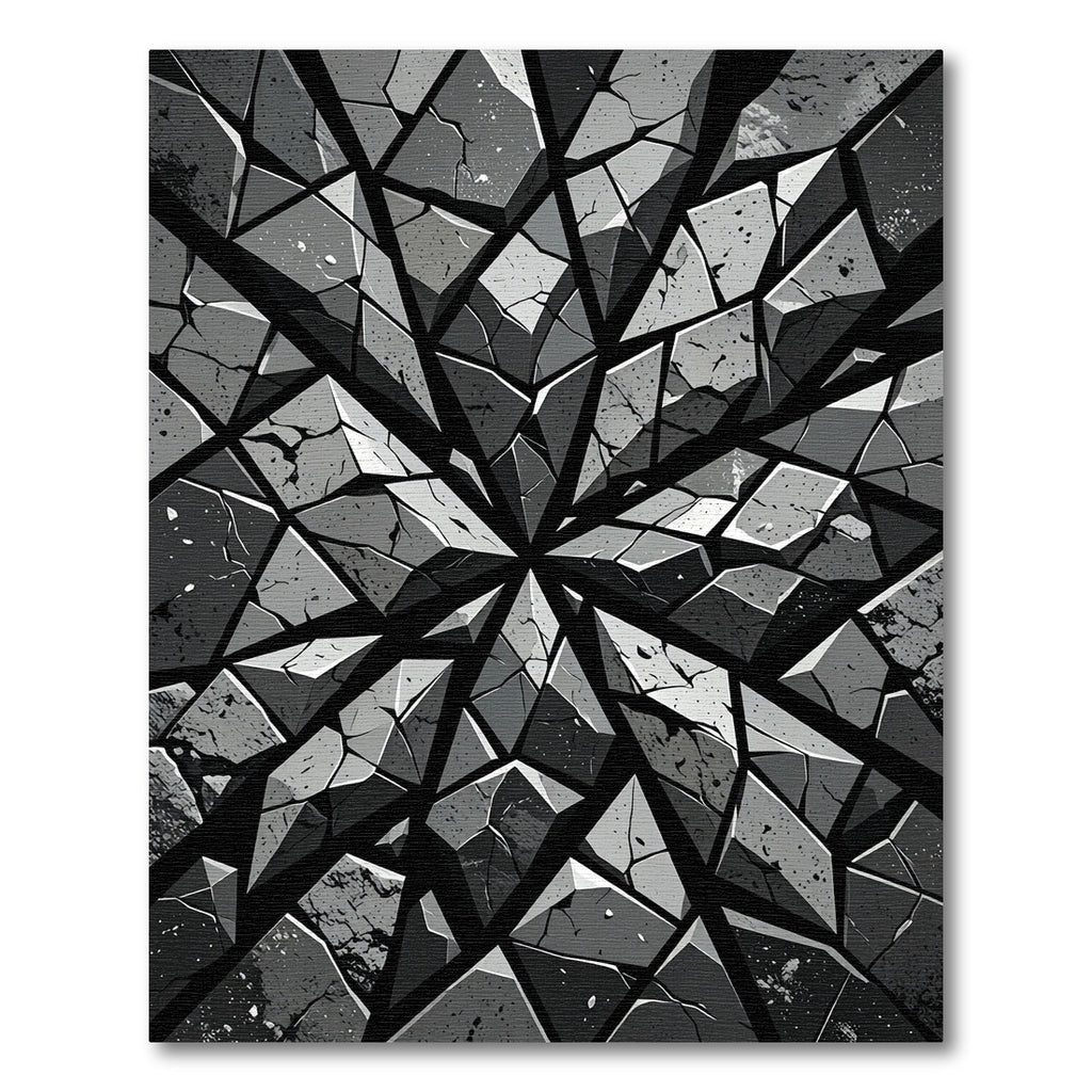 Monochromatic Geometric Shard Stone Abstract Rug