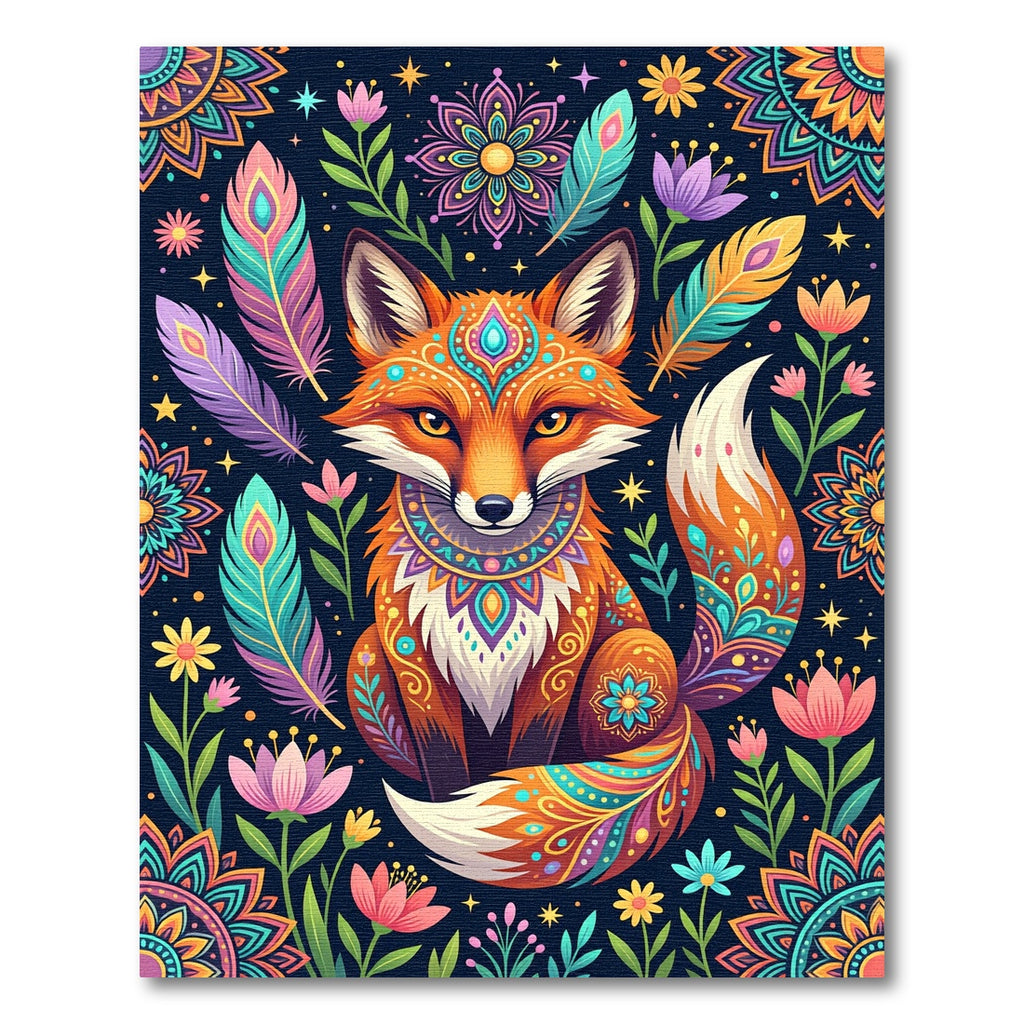 Vibrant Boho Fox with Floral Feathers Rug