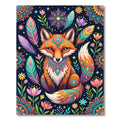 Vibrant Boho Fox with Floral Feathers Rug