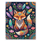 Vibrant Boho Fox with Floral Feathers Rug