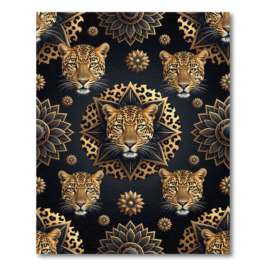 Black Gold Leopard Mandala Medallion Rug