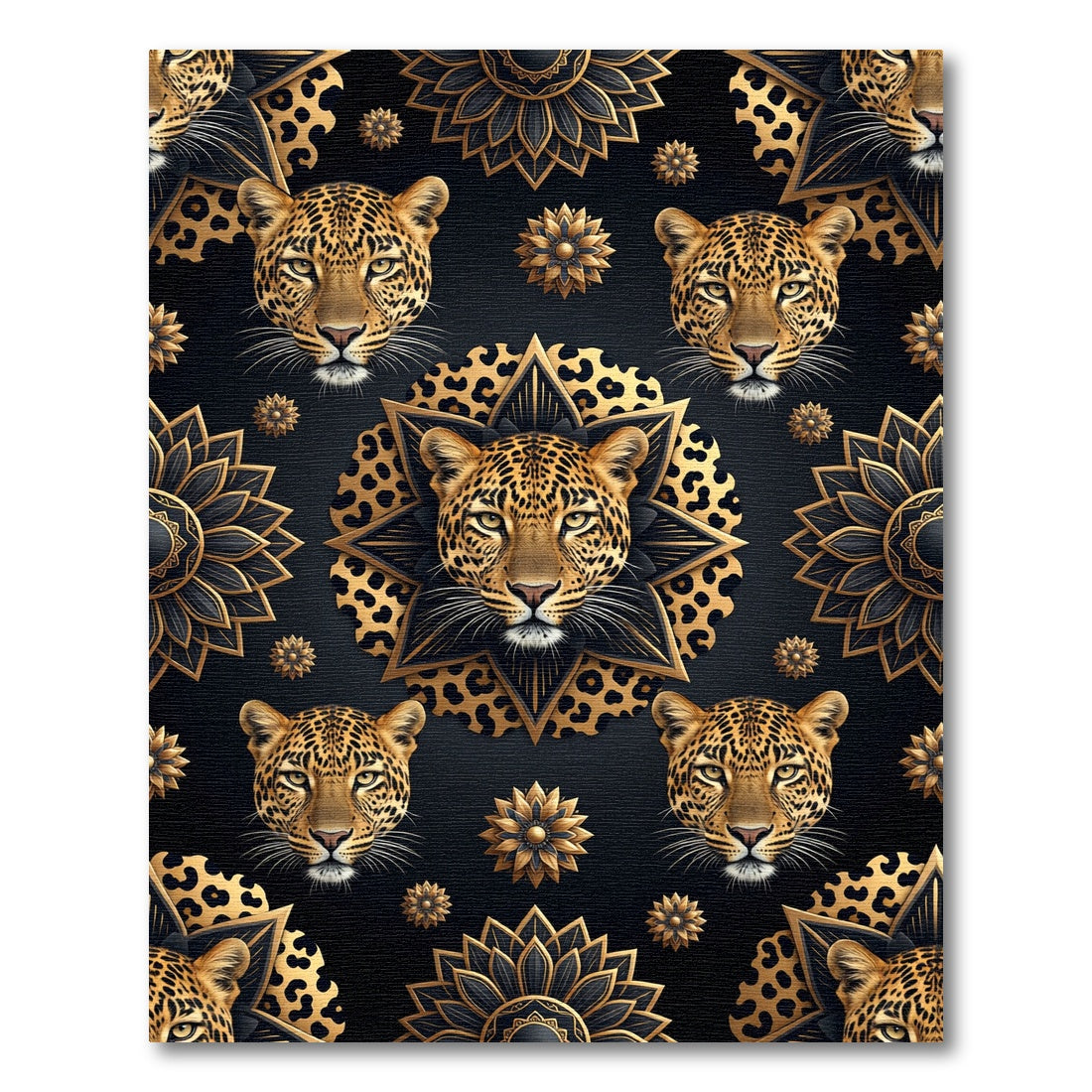 Black Gold Leopard Mandala Medallion Rug