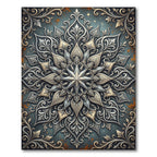 Ornate Celestial Silver Gold Mandala Rug