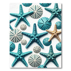 Coastal Turquoise Starfish and Shells Rug