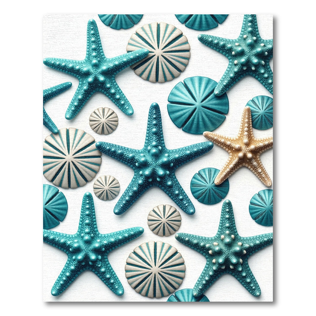 Coastal Turquoise Starfish and Shells Rug