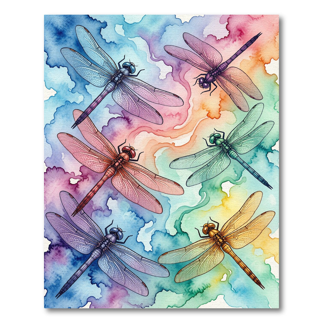 Vibrant Watercolor Dragonfly Rainbow Art Rug