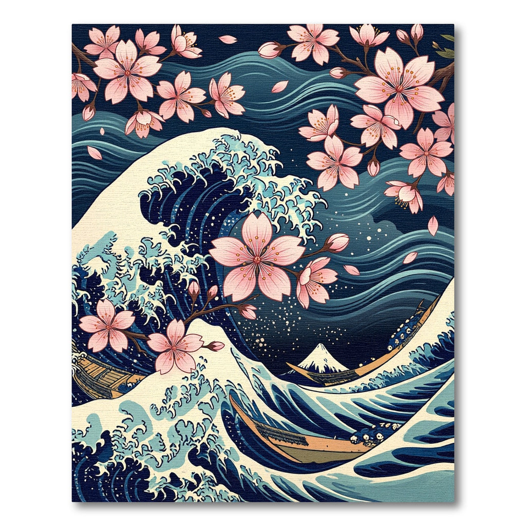 Great Wave Cherry Blossom Navy Art Rug