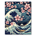 Great Wave Cherry Blossom Navy Art Rug