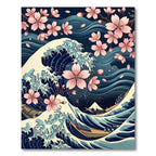 Great Wave Cherry Blossom Navy Art Rug