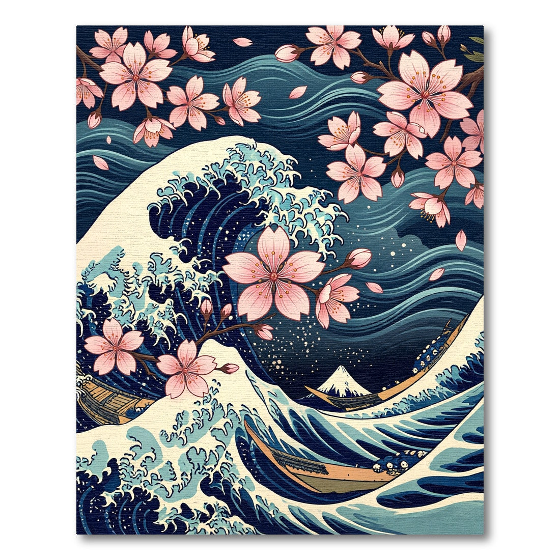 Great Wave Cherry Blossom Navy Art Rug