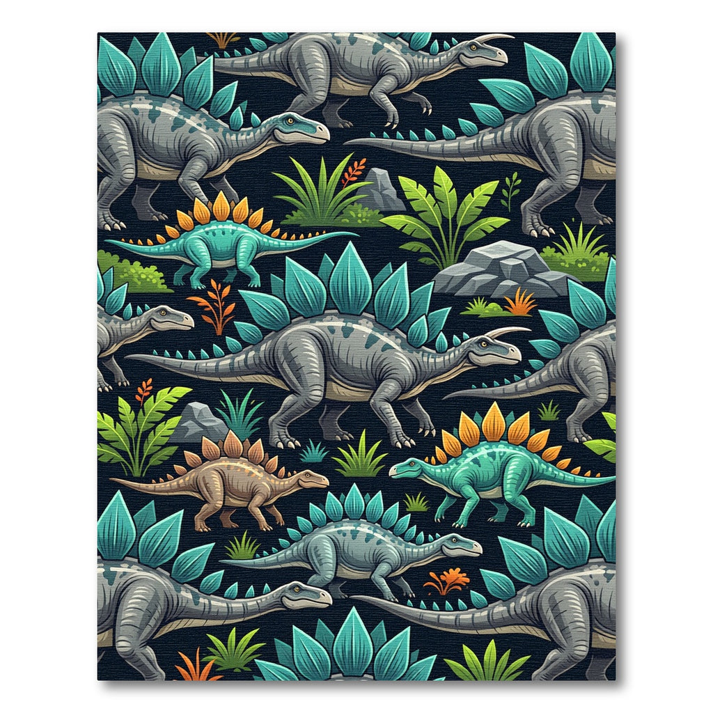 Prehistoric Gray Stegosaurus Forest Flora Rug