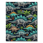 Prehistoric Gray Stegosaurus Forest Flora Rug