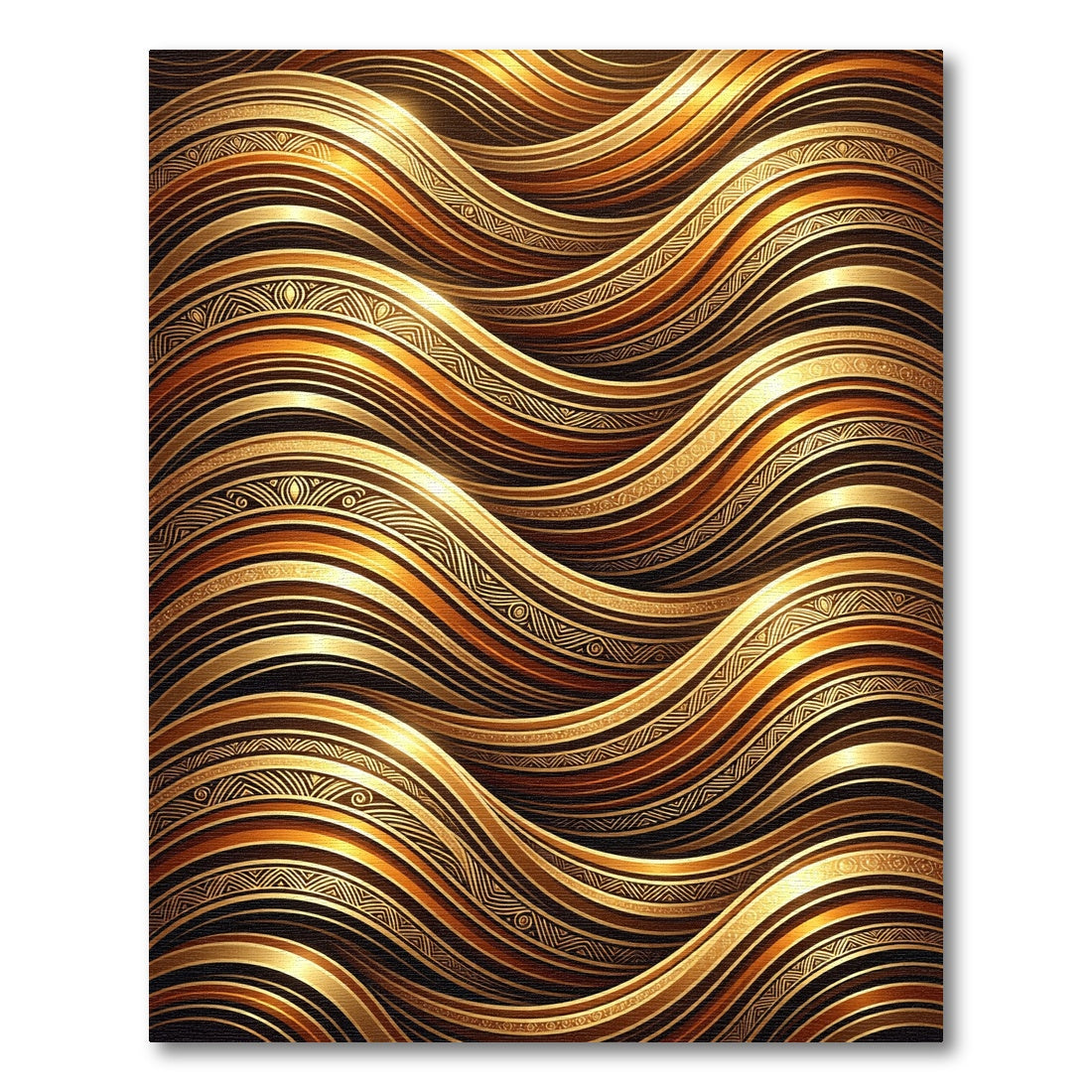 Golden Liquid Waves with Tribal Accents Rug