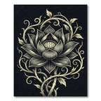 Ornate Golden Lotus Flower Arrangement Rug