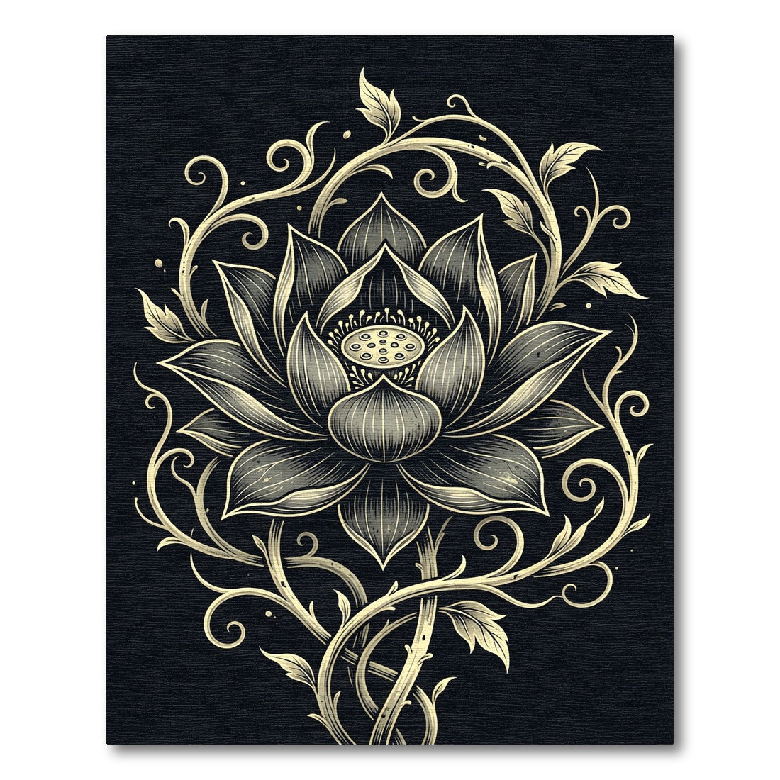 Ornate Golden Lotus Flower Arrangement Rug