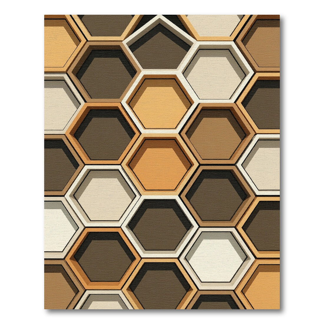 Modern Earthy Tonal Geometric Hexagon Rug