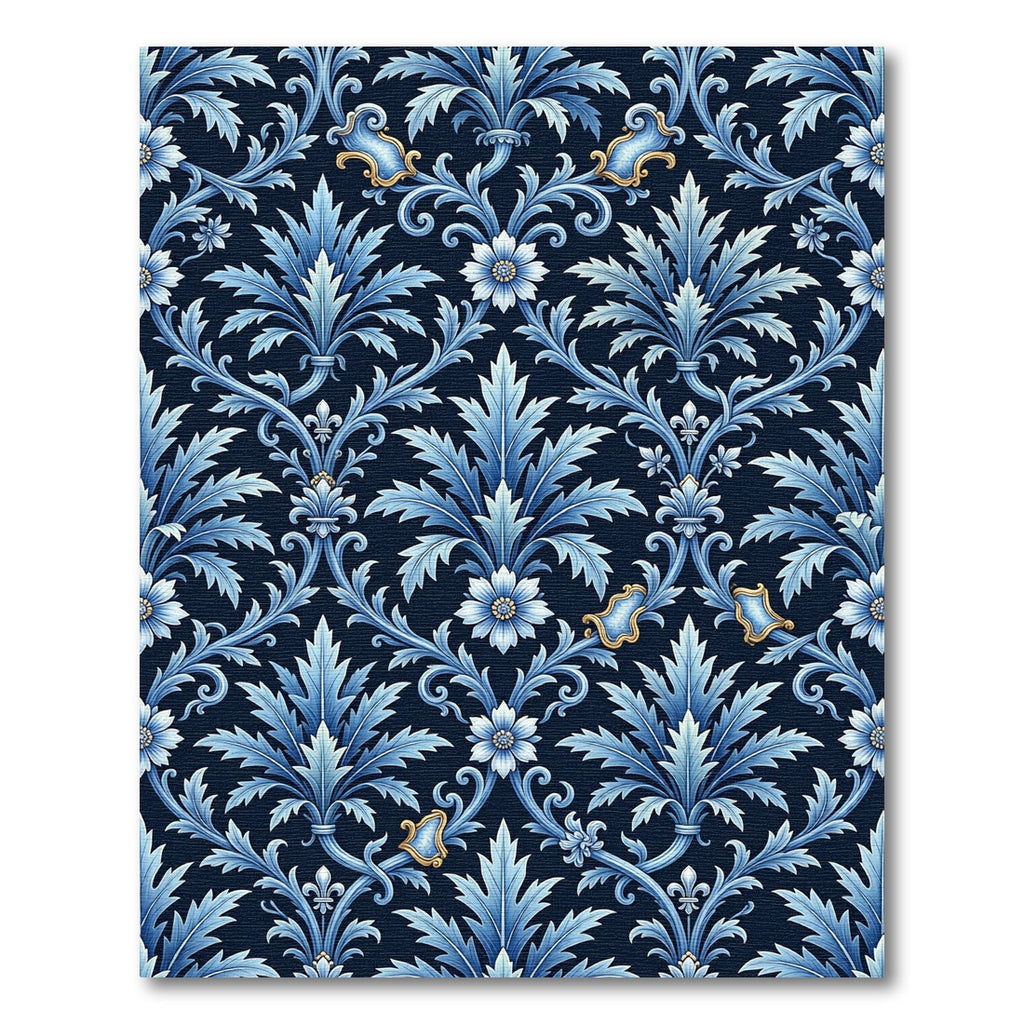 Deep Blue Accented Floral Scroll Rug