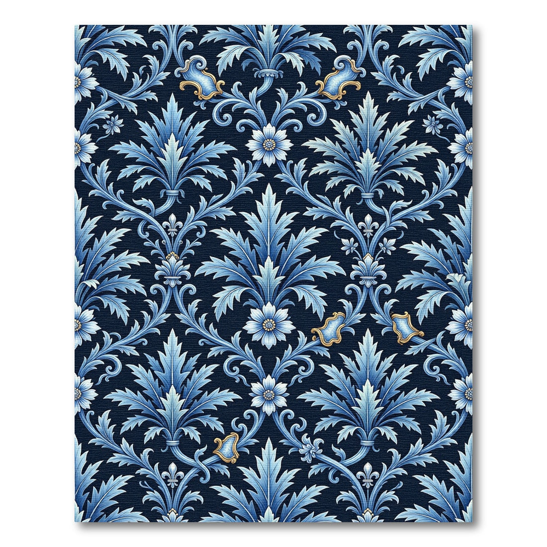 Deep Blue Accented Floral Scroll Rug