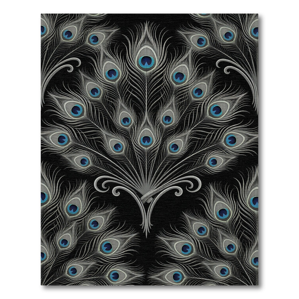 Elegant Peacock Feather Black Ornate Rug