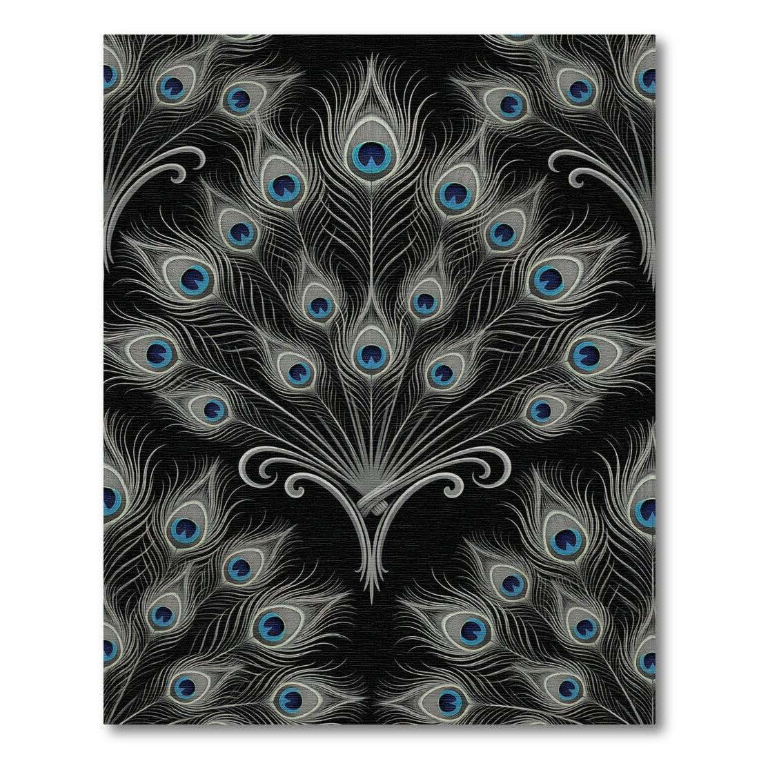 Elegant Peacock Feather Black Ornate Rug