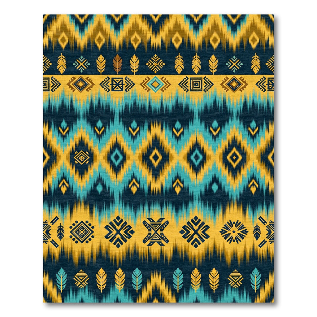 Vibrant Teal Gold Diamond Feather Rug