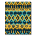 Vibrant Teal Gold Diamond Feather Rug