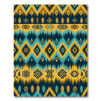 Vibrant Teal Gold Diamond Feather Rug