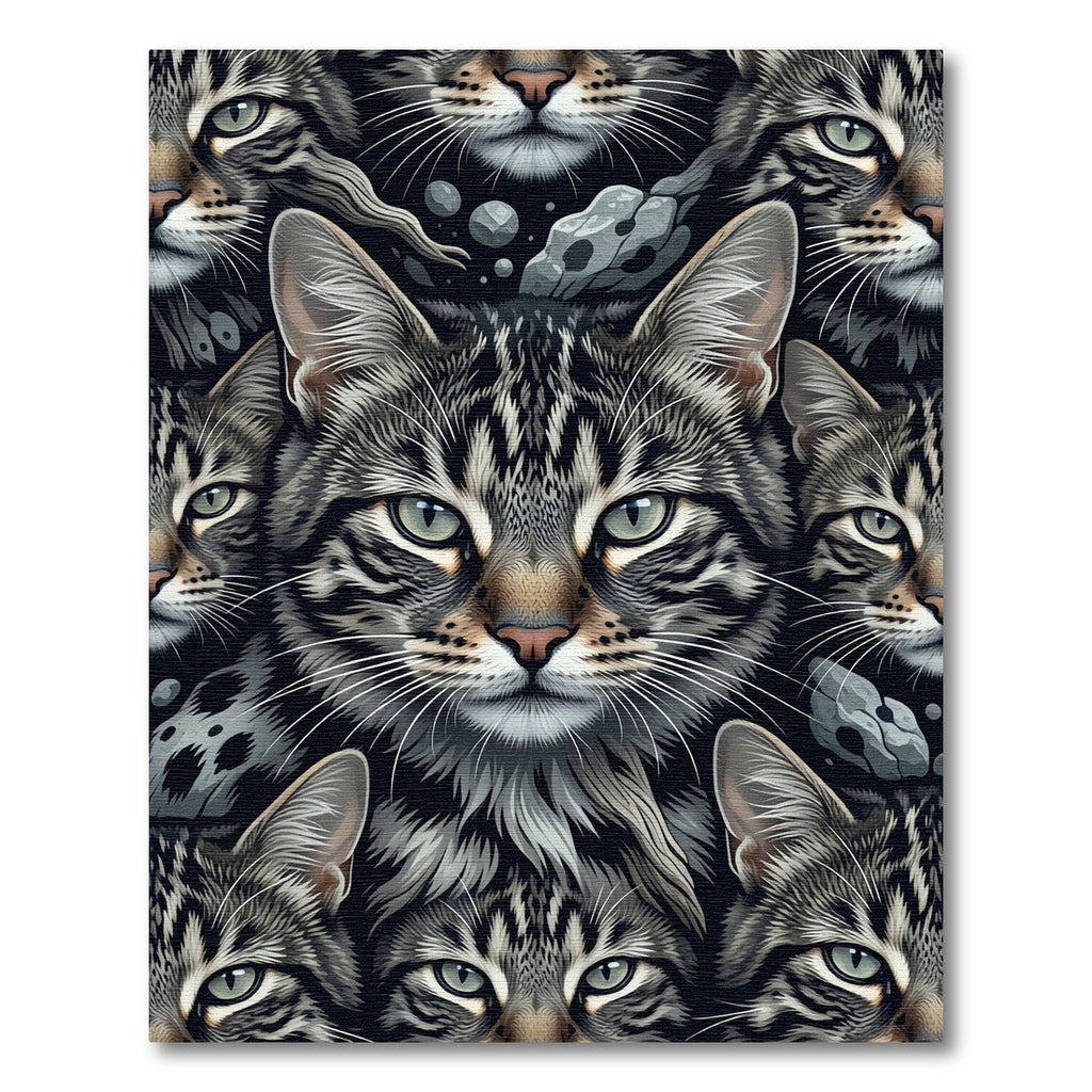 Feline Portrait Collage Gray Black Rug