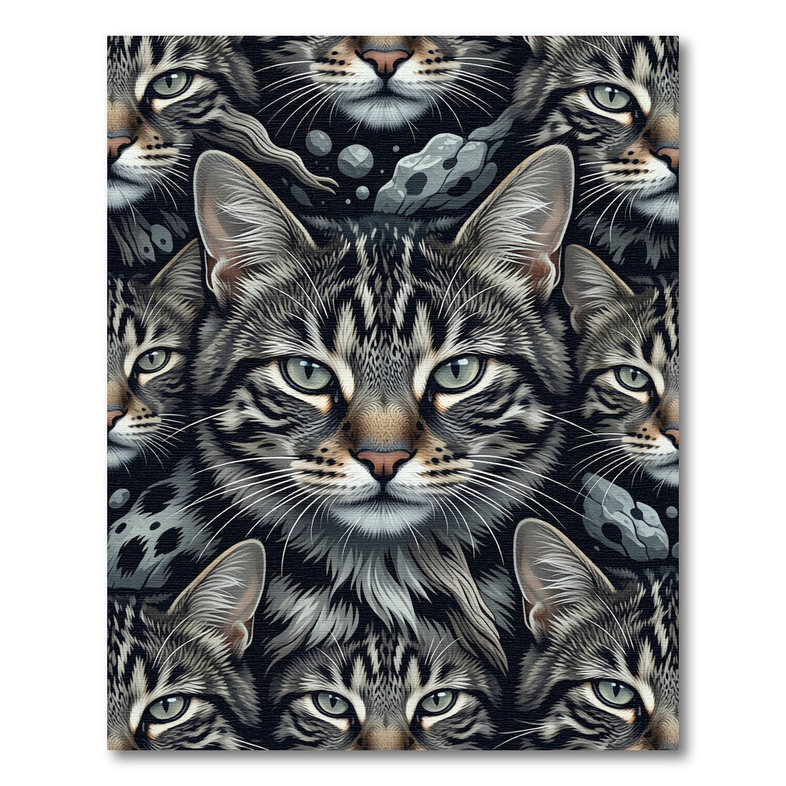 Feline Portrait Collage Gray Black Rug
