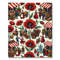 Vintage Scarlet Poppy Market Scene Rug