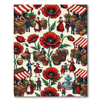 Vintage Scarlet Poppy Market Scene Rug