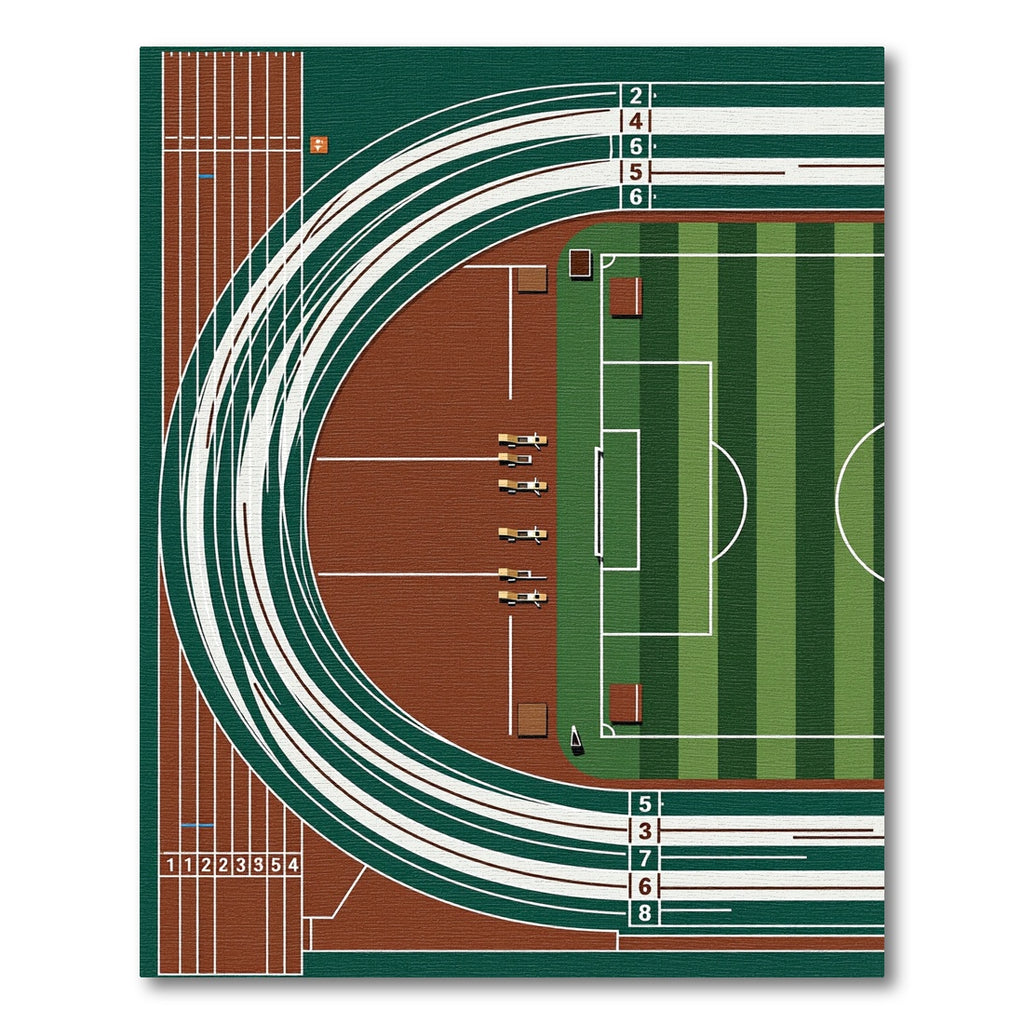 Modern Athletic Track Field Top View Rug