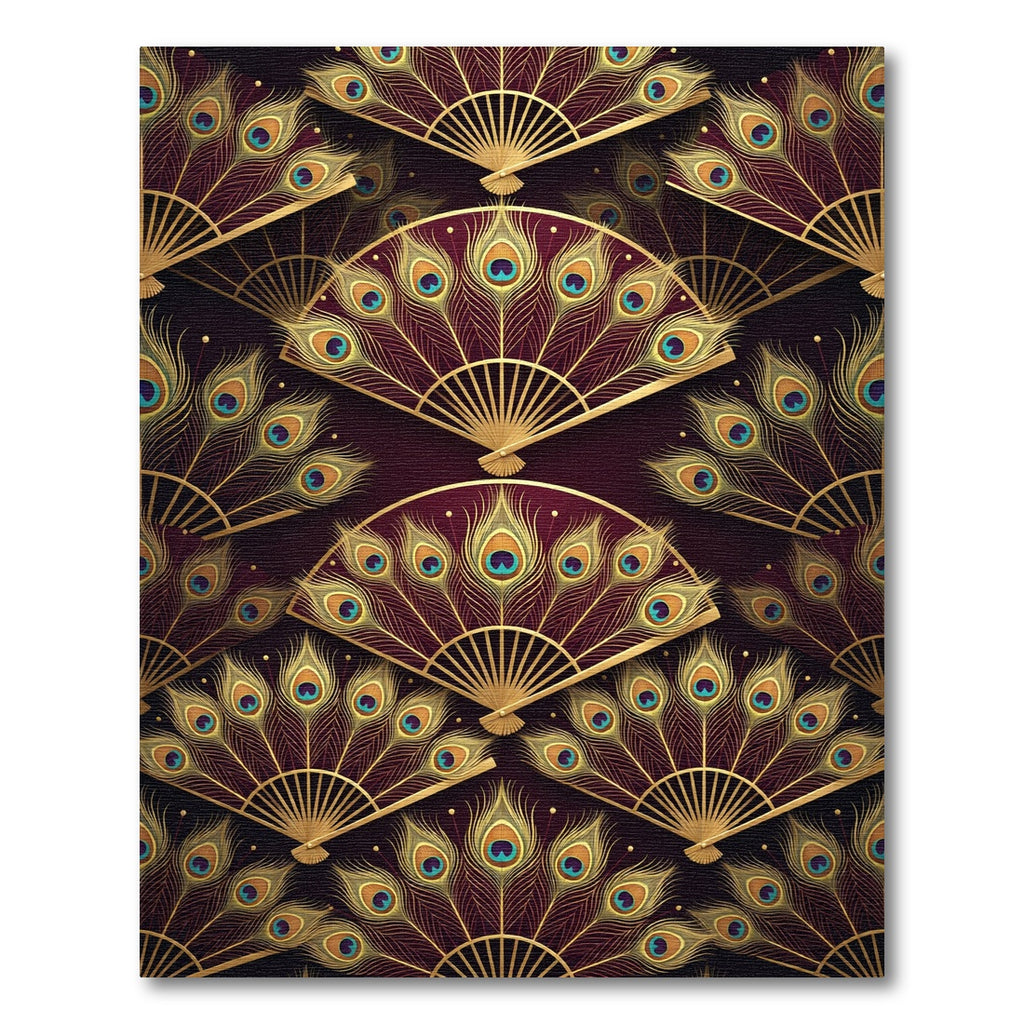 Elegant Gold Peacock Fan Dark Burgundy Rug