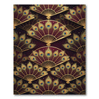 Elegant Gold Peacock Fan Dark Burgundy Rug