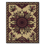 Crimson Gold Floral Sunburst Medallion Rug